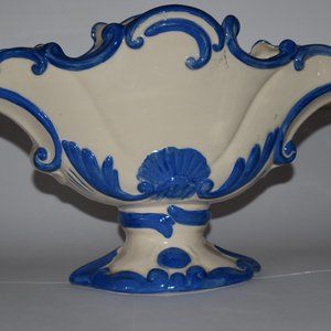 Vintage Glazed Porcelain Ceramic Fruit Bowl With Blue Trim in Victrian Stye